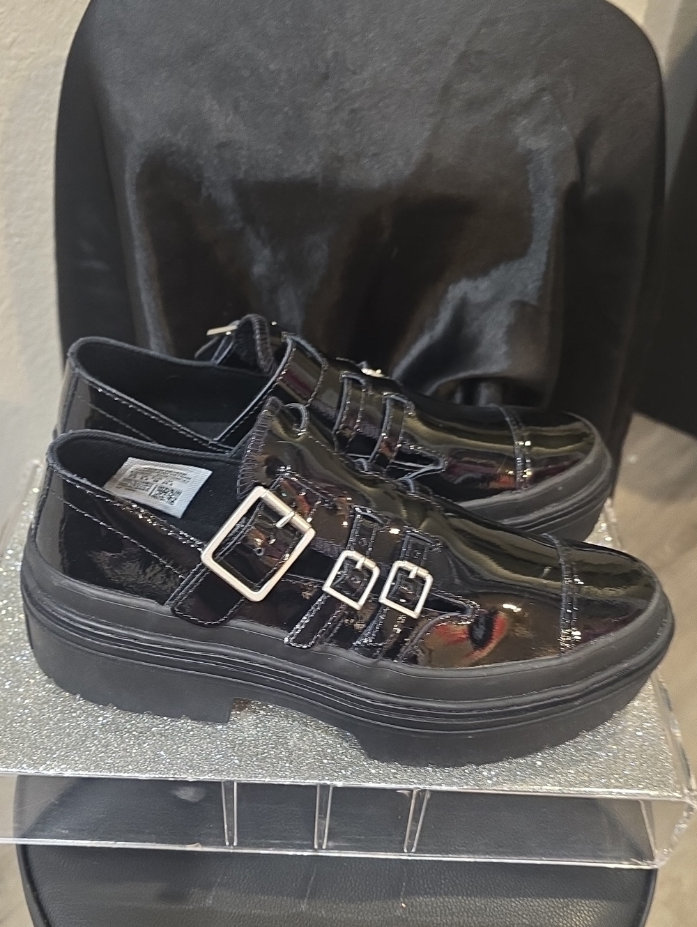 Converse Chuck Taylor All Star Lugged Heel Mary Jane Platform Shoe- Black Patent - Picture 11 of 12